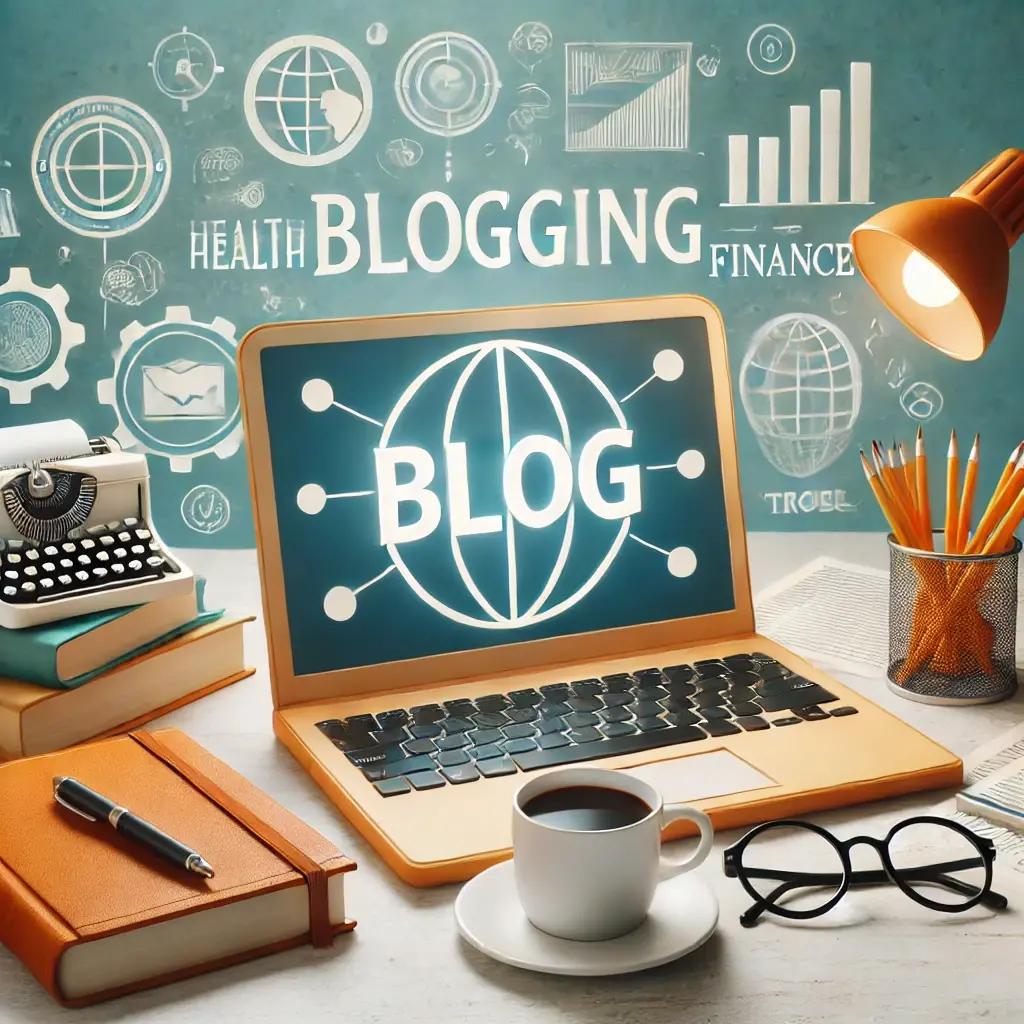 Dall e 2025 01 28 18 01 35 a welcoming and creative workspace for blogging with a laptop books and a coffee mug representing the concept of a virtual writer and blog the en